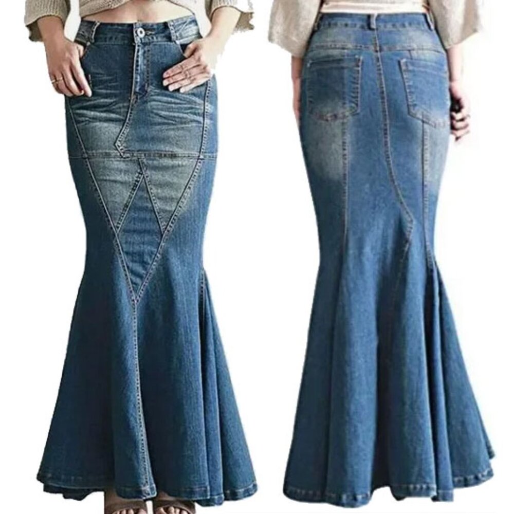 NWT Lisueyne Mermaid Long Stretch Denim Jean Skirt S Slim Fit